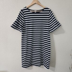 J.Crew Black and White Striped Ruffle Sleeve Midi Shirt Dress